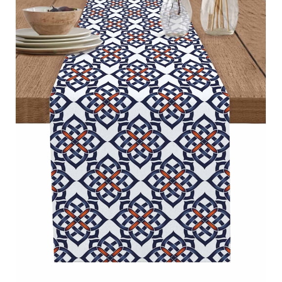 Ldtrchee Navy Blue Red Geometric Table Runner 70 Inches, Modern Abstract Art Contemporary Bed Runner Dresser Scarves Tabletop for Indoor Outdoor Parties/Ceremony/Banquet, 13" x 70"