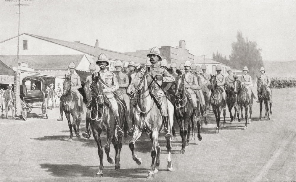 Lord Roberts Lord Kitchener and staff riding into Pretoria South African Republic after its surrender at the end of the Second Boer War June 5th 1900 Field Marshal Horatio Herbert Kitchener 1st Earl K