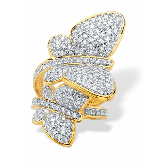 PalmBeach Jewelry Round Cubic Zirconia Butterfly Wraparound Cocktail Ring 3.60 TCW Gold-Plated