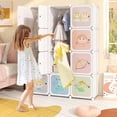 thumbnail image 2 of OLAKIDS Children Wardrobe, Kid Closet Portable Baby Dresser Cute for Kids Bedroom Nursery Armoire with Doors 12 Cube 2 Hanging Sections, Kid Clothes Storage Organizer, 2 of 9