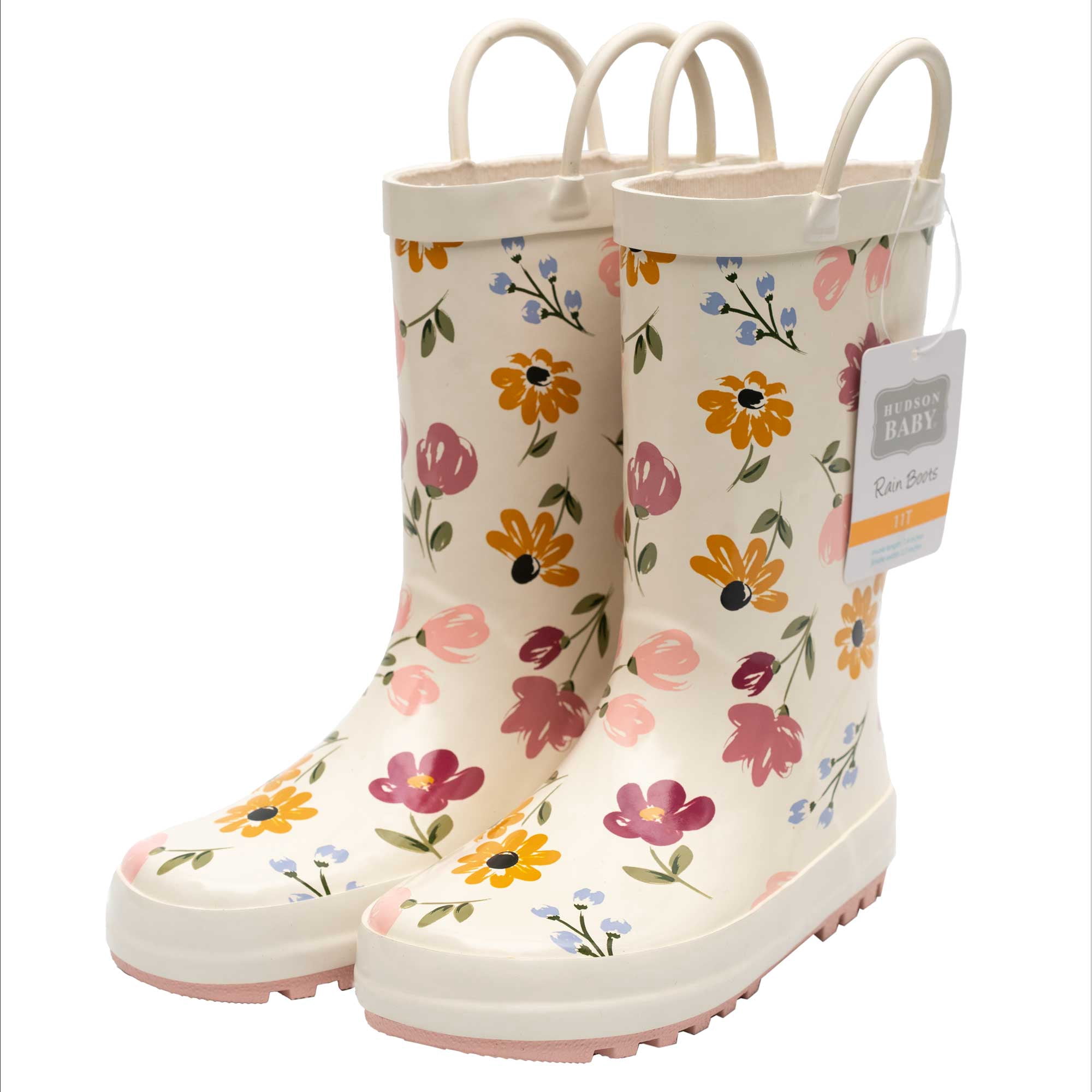 Hudson Baby Girl Rain Boots, Soft Painted Floral, 9 Toddler
