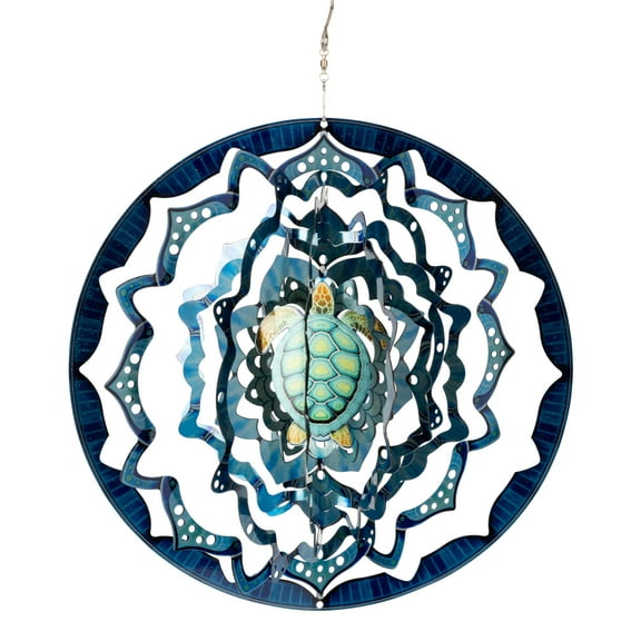 VP Home Kinetic Wind Large Mandala Turtle - Colorful Garden Metal Outdoor Spinners - Unique Yard Wind Catchers - 3D Garden Wind Art Sculpture - Lawn and Patio Hanging Windmill Decorations