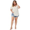 thumbnail image 3 of DARING DIVA Women's Plus Soft Tops V Neck Ruffle Sleeve Floral Casual Blouses 2X White, 3 of 6