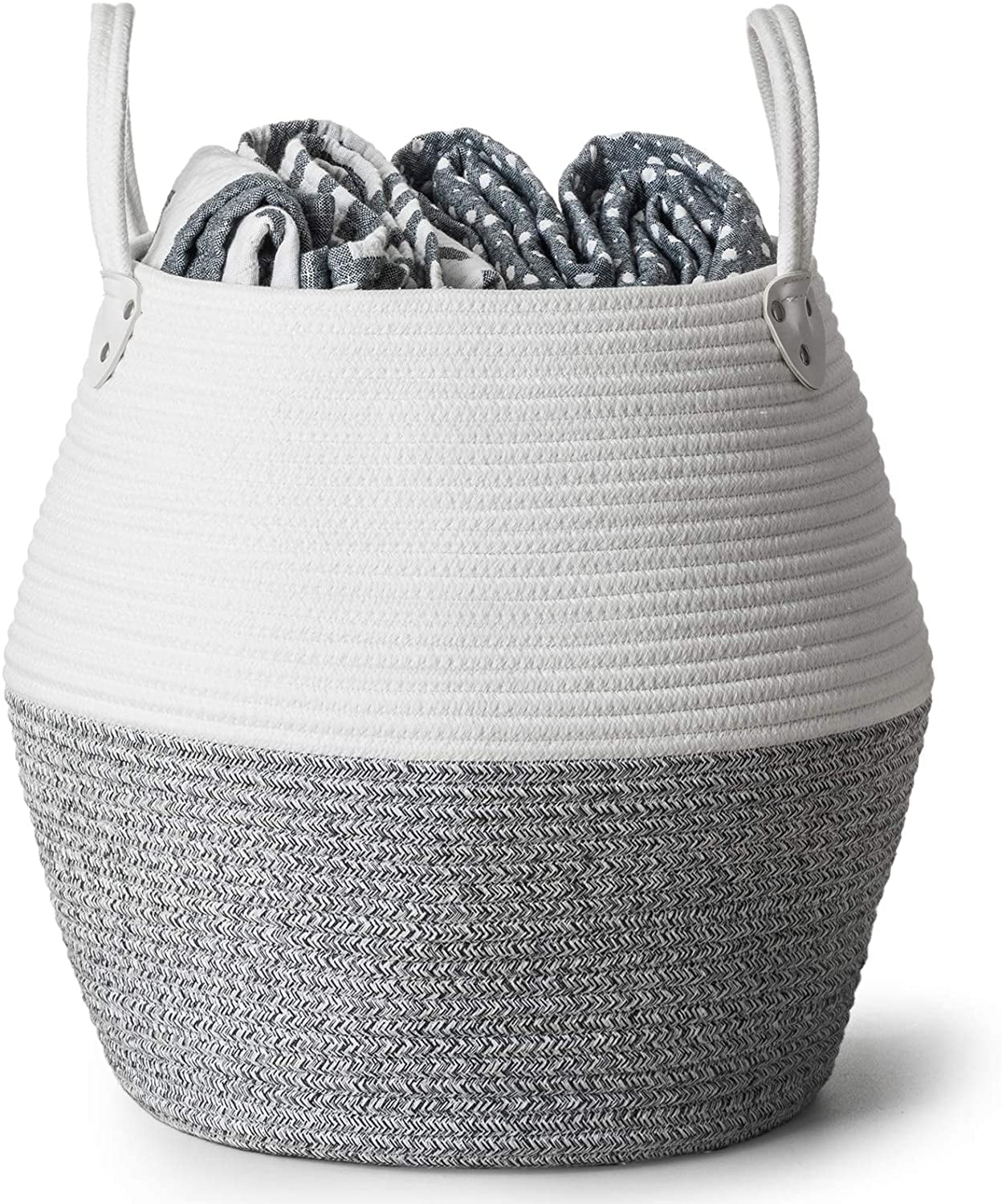 Decorative Coiled Rope Belly Basket, Woven Basket for Home Organization