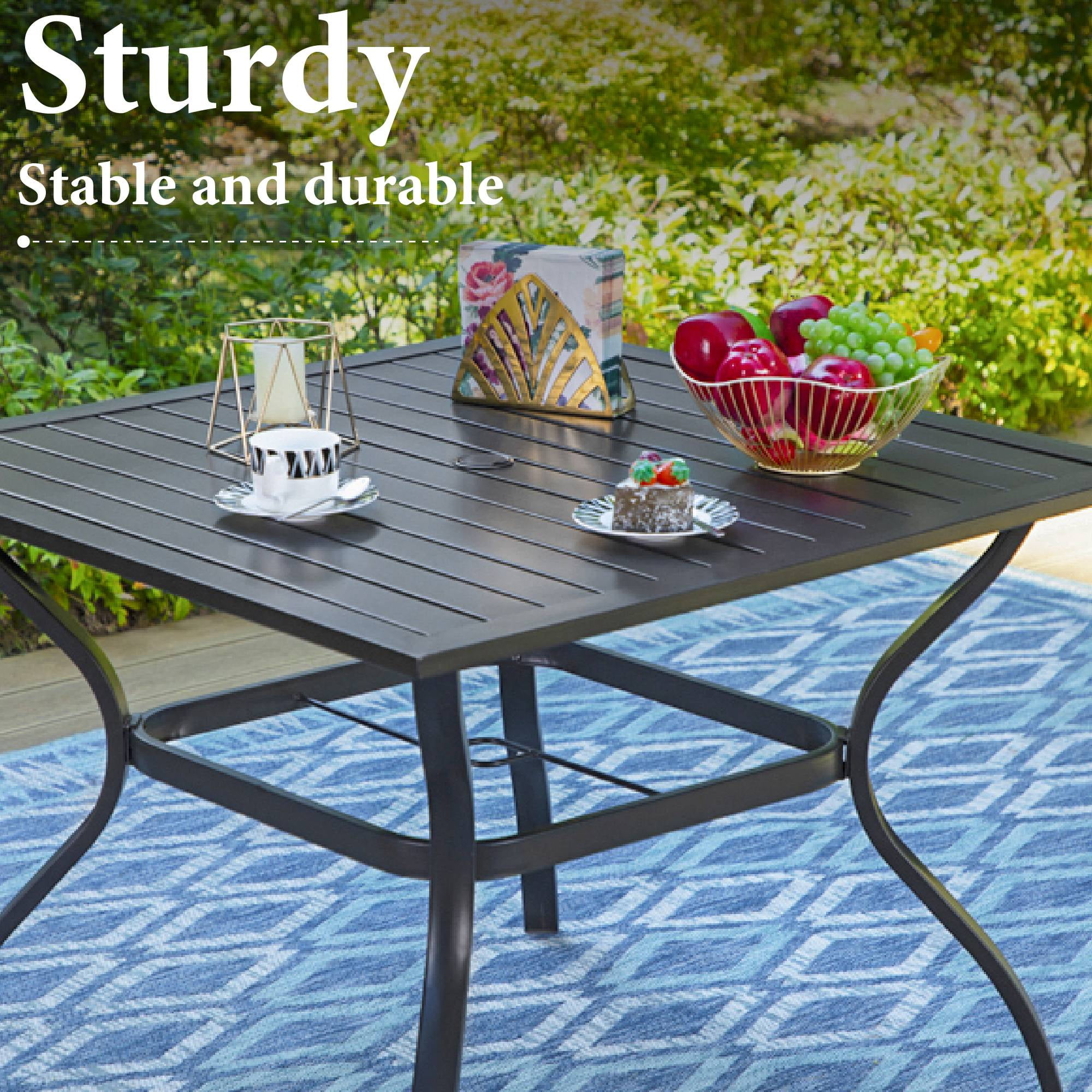 MF Studio 5 Pieces Outdoor Patio Dining Set with Swivel Textilene Chairs and Square Metal Patio Table with Umbrella Hole for 4 People, Black & Brown-gray