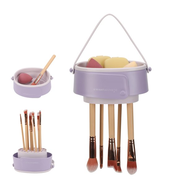 Alfombrilla limpiadora de brochas de maquillaje 3 en 1, limpiador de brochas de maquillaje de silicona plegable mejorado, limpiador de brochas cosméticas, cuenco para fregar, organizador de limpieza y