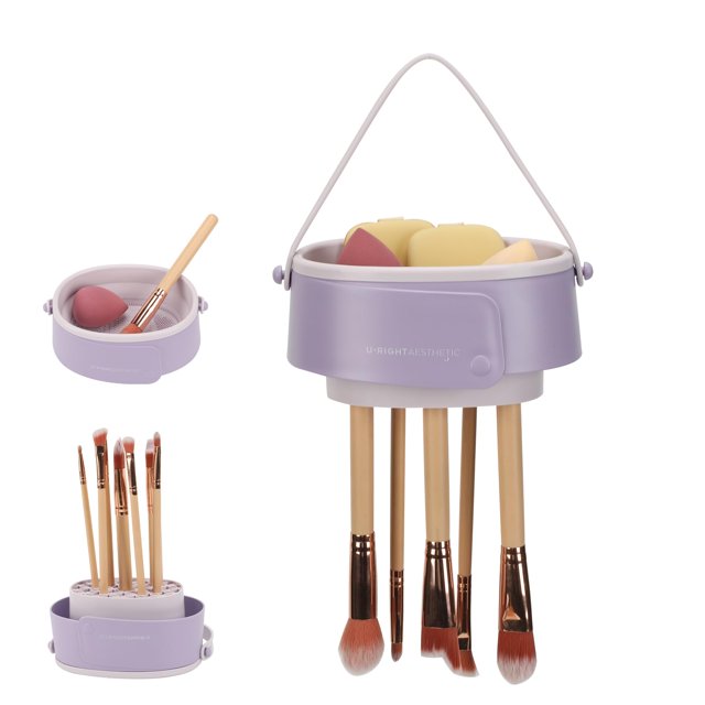 Alfombrilla limpiadora de brochas de maquillaje 3 en 1, limpiador de brochas de maquillaje de silicona plegable mejorado, limpiador de brochas cosméticas, cuenco para fregar, organizador de limpieza y