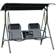thumbnail image 2 of Outsunny 2 Person Porch Swing with Canopy, Covered Patio Swing with Pivot Storage Table, Cup Holder, & Adjustable Overhead Canopy, Black, 2 of 9