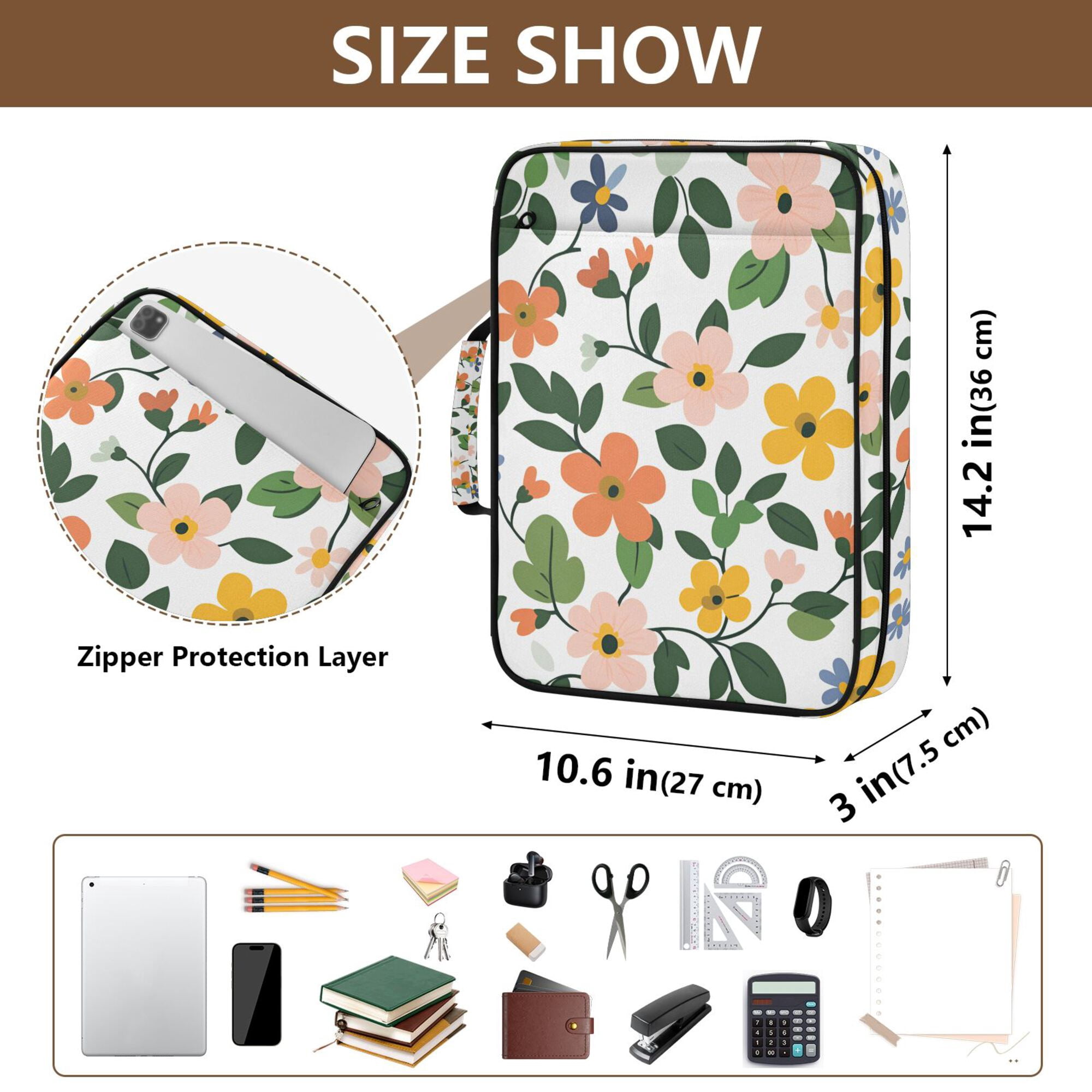 FORMRS Accordion File Folder A4 Size 7-Pocket Expanding Document Organizer Bag with 3 Ring Binder, Retro Colorful Flowers