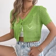 thumbnail image 6 of Felirenzacia Women Crochet Shrug Sweater Tie Front Knit Bolero Shrug for Dress Short Sleeve Cropped Cardigan Green,M, 6 of 8
