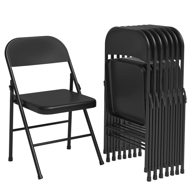 Sillas Plegables de Acero Juego de 8 - Diseño Compacto con Respaldo Ergonómico y Estructura Metálica Reforzada - Para Reuniones, Comedor, Jardín, Oficina o Eventos - Negro