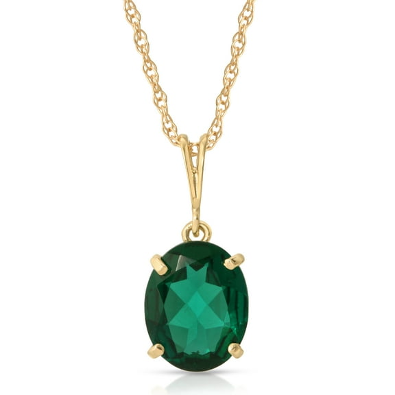 Galaxy Gold 14K Yellow Gold 1.90 Carat Oval Shape High Polished Genuine Emerald Pendant Necklace - May Birthstone - Renewal & Love - 16" to 24" - Fine Jewelry for Women