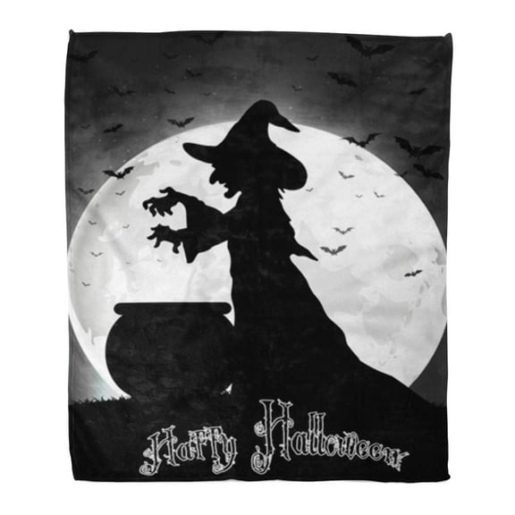 ASHLEIGH Flannel Throw Blanket Black Silhouette The Witch Cooks on Full Moon White Soft for Bed Sofa and Couch 50x60 Inches