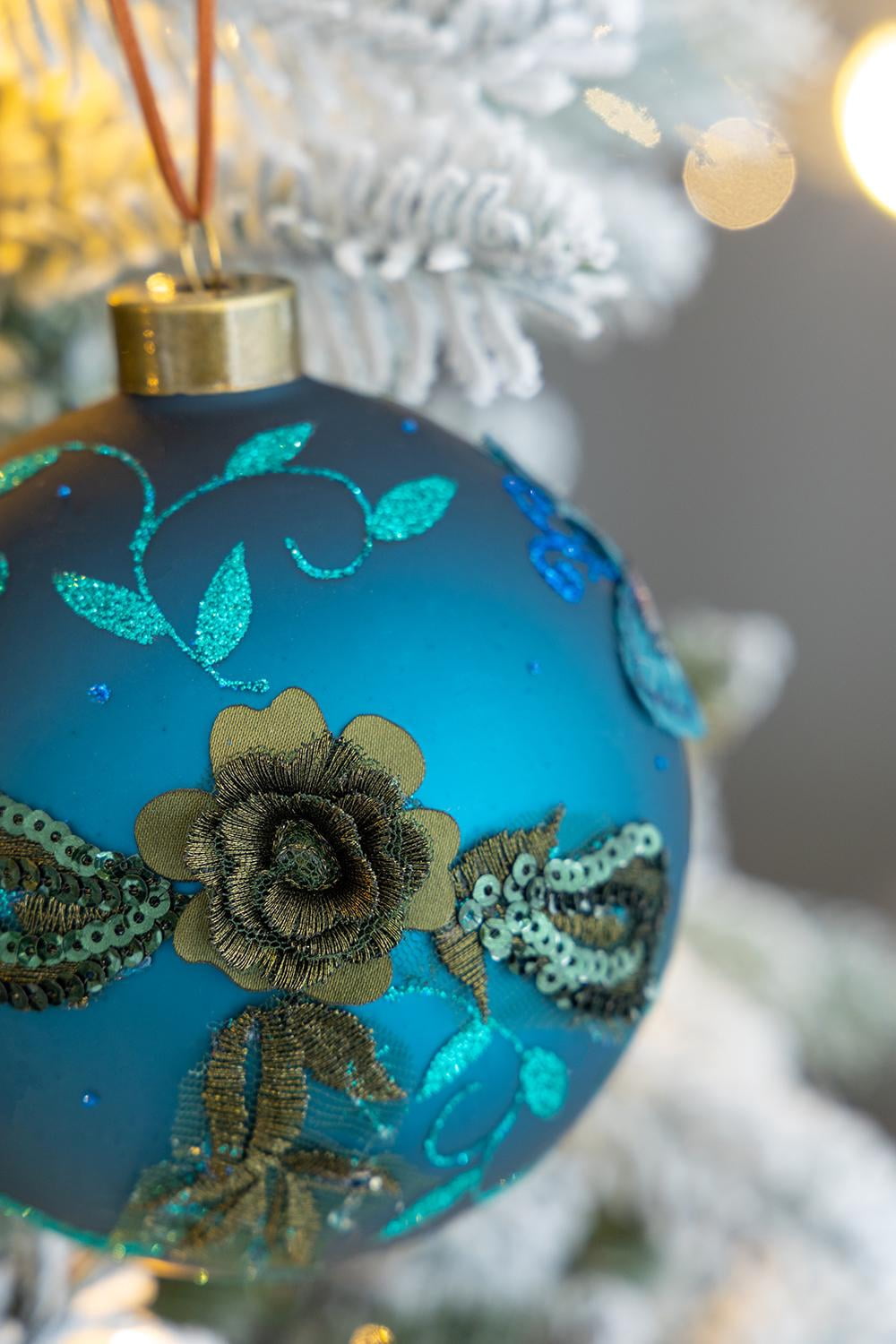 Set of 4 Glass Christmas Ball Ornaments with Glitter and Painting Design by Riccardo Tree Decor