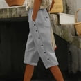 thumbnail image 2 of FAIWAD Capri Pants for Women Summer Casual Drawstring Elastic Waist Side Button Summer Shorts with Pockets, 2 of 8