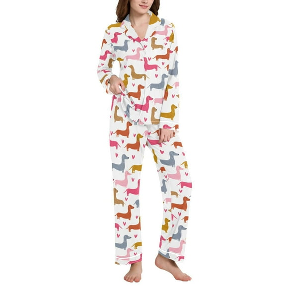 joogoo Pajamas Set for Women Dachshund Dogs Heart Long Sleeve Pjs Loungewear L