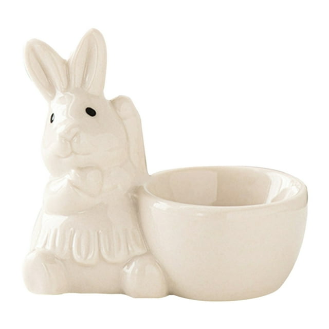PEKIOGT Ceramic Egg Cup Ceramic Egg Cup Creative Ceramic Bunny Egg Cup Holder Porcelain Egg Cup for Soft Boiled Egg Home Decor Kitchen Utensils Easter Bunny Egg Stand Decoration