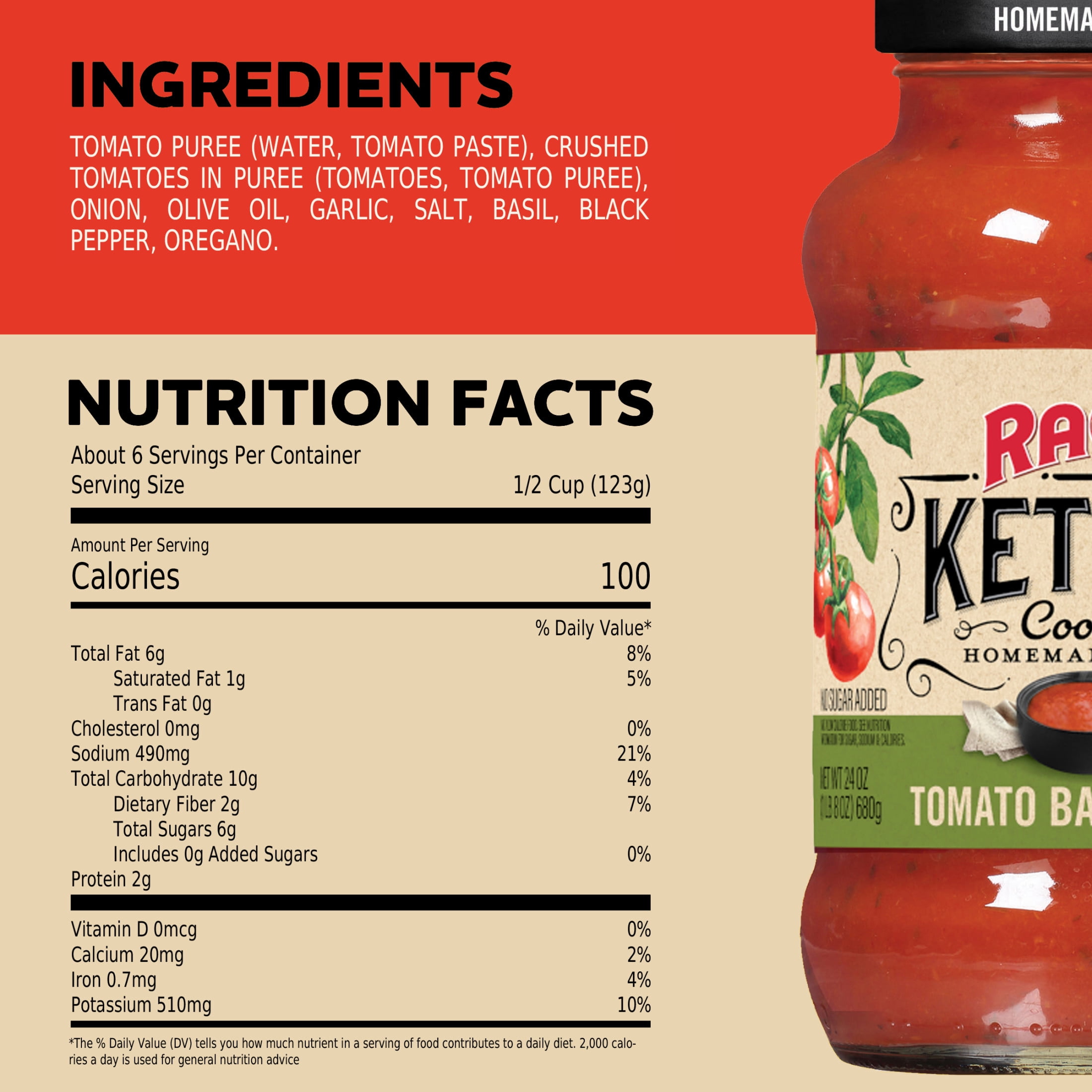 (2 pack) RAGU Kettle Cooked Tomato Basil Pasta Sauce, 24 oz