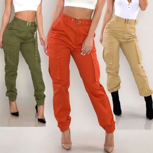 Women High Waist Hip Hop Combat Cargo Pants Loose Casual Trousers ...