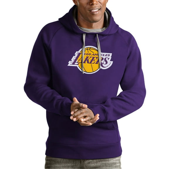 Men's Antigua Purple Los Angeles Lakers Team Logo Victory Pullover Hoodie