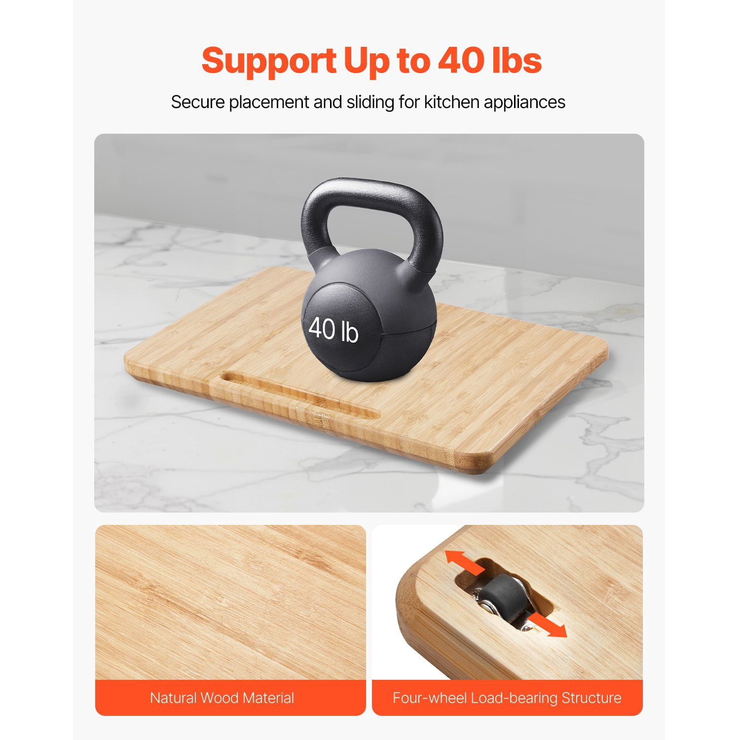 Kitchen Appliance Slider, 40 lbs Capacity with Rubber Wheels, 10.5x13 Inch Non-Slip Sliding Tray, Hollow Handle Design, Silent Movement for Countertops