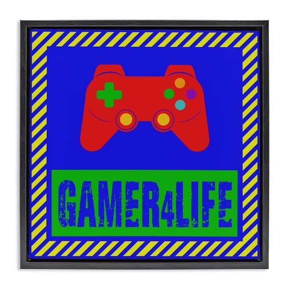 Stupell Industries Contemporary Gamer 4 Life Black Floating Frame Canvas Art, 18 x 18, by Marcus Prime