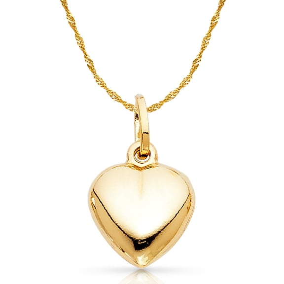 14K Yellow Gold Plain Heart Charm Pendant with 1.2mm Singapore Chain Necklace