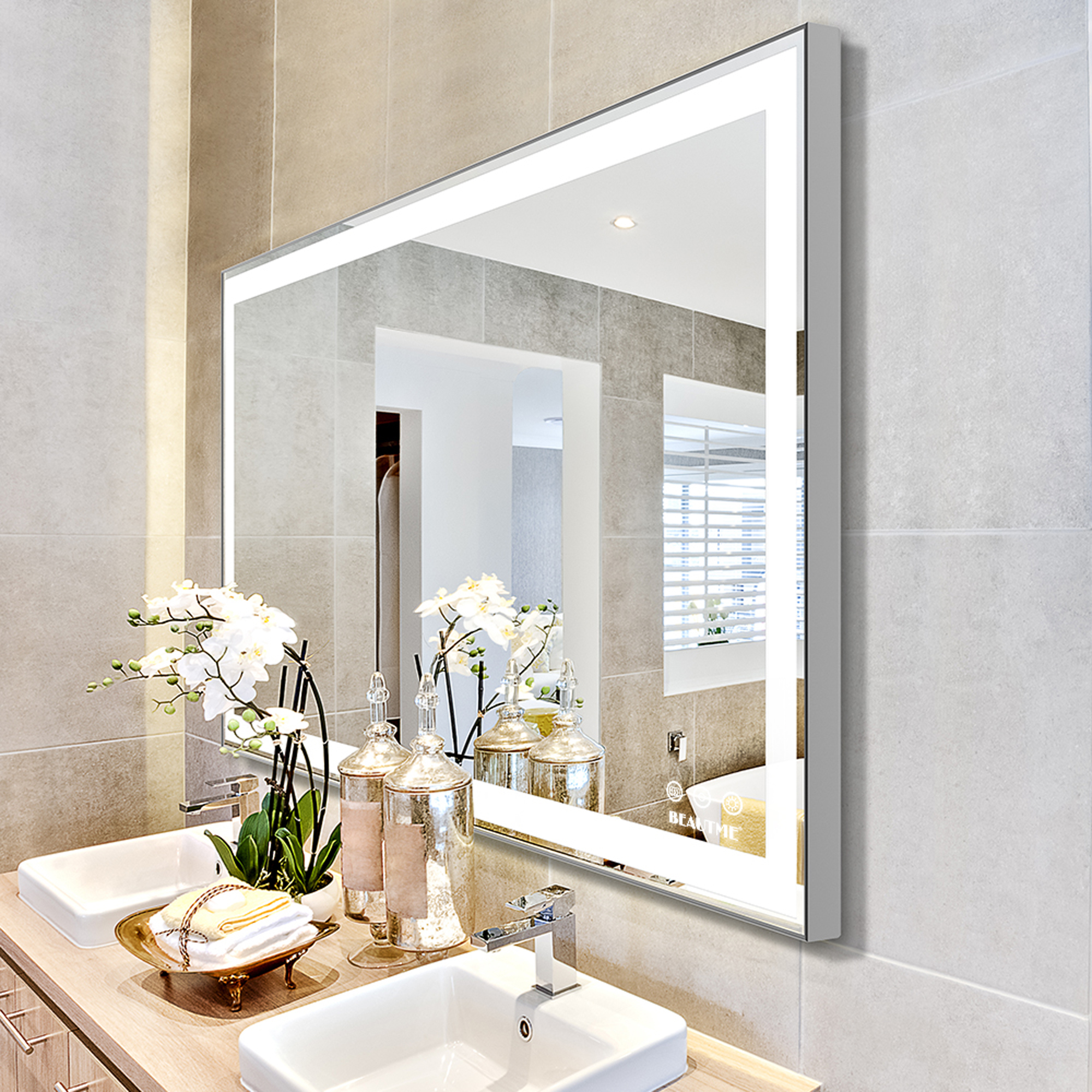 Bathroom Vanity Mirror, 48 x 24 Inch Wall Mounted Bathroom Mirror With Light,  Smart Touch Dimmable Makeup Mirror for Bathroom Bedroom, Anti-Fog and IP44  Waterproof Vanity Mirrors, TE453