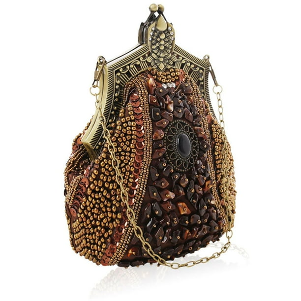 Women s Antique Beaded Embroidery Party Clutch Vintage Sequined