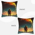 thumbnail image 7 of Velvet Decorative Throw Pillow Covers Set of 2, Soft Square Cushion Cover with Invisible Zipper Fantasy Alien Planet Soldier Printing, 16"x16", 7 of 7
