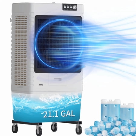 DISHUP Portable Swamp Cooler,8000CFM Evaporative Air Cooler with 21.1Gal/80L Water Tank,3 Speed,Indoor or Outdoor