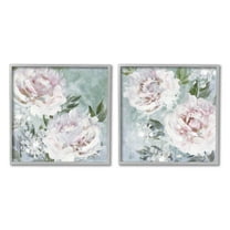 Fluffy Blooming Peonies Nature Botanical & Floral Graphic Art Gray Framed Art Print Wall Art, Set of 2