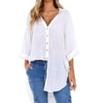 thumbnail image 1 of WEAIXIMIUNG T-Shirts Graphiques Mignons Femmes Ample à Boutons Longue Robe Chemise Dames Hauts Décontractés T-Shirt Blouse, 1 of 6