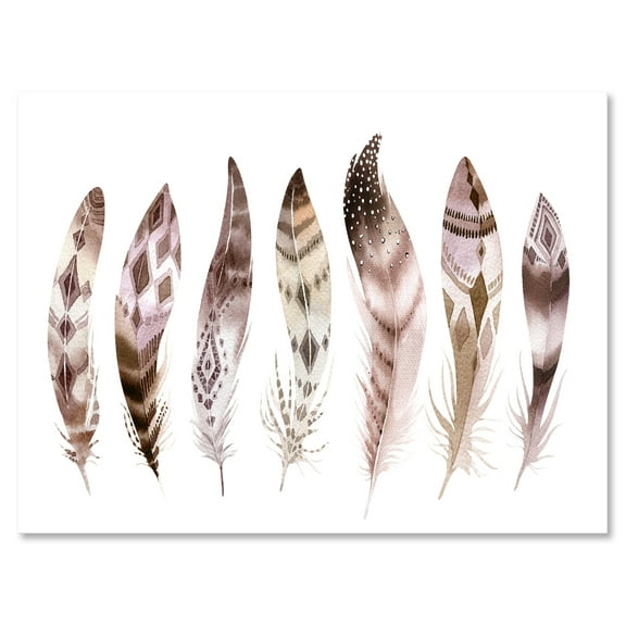 Designart ' Colourful Boho Art Feather Set X ' Bohemian & Eclectic Canvas Wall Art Print