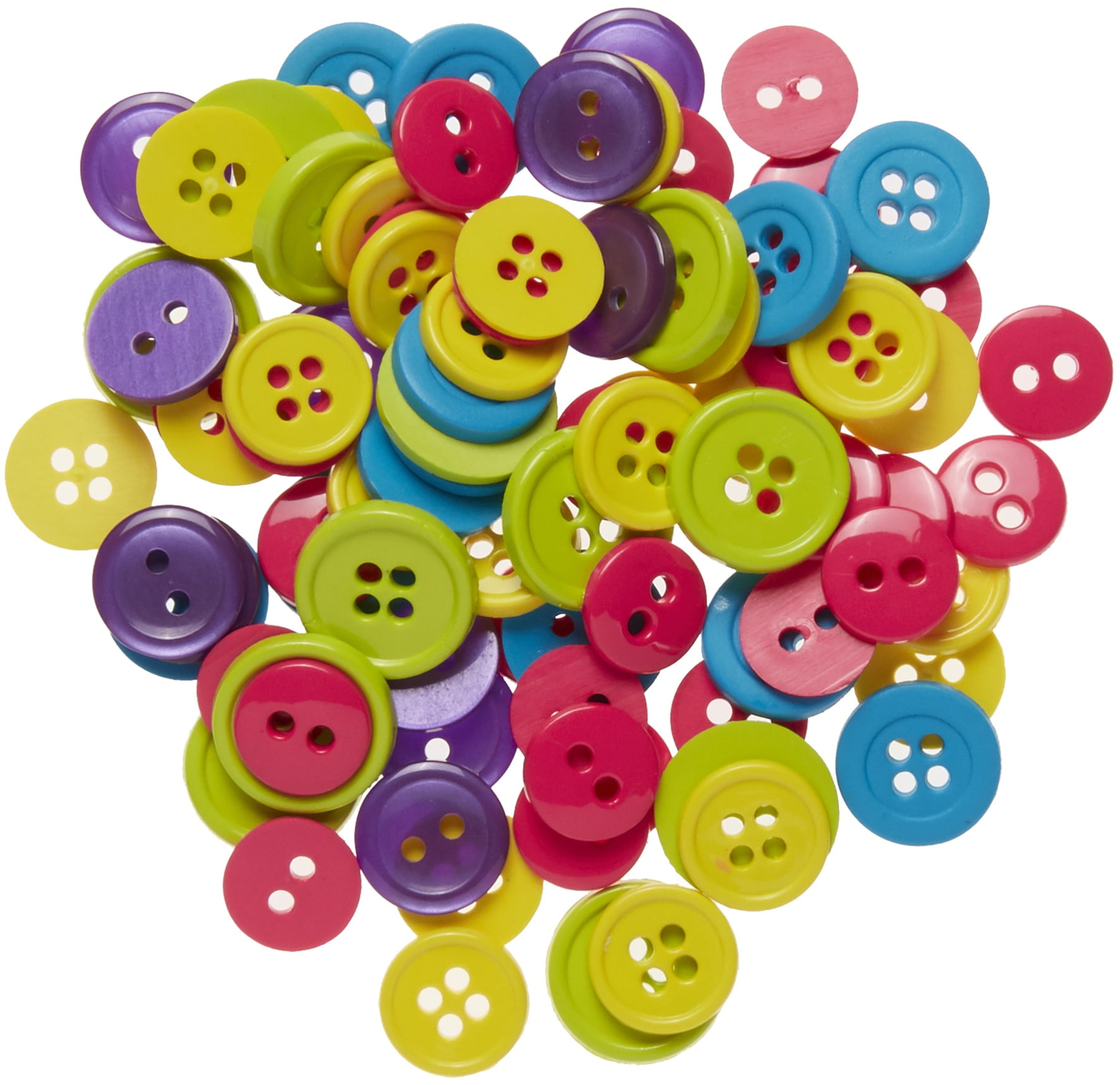 (3 pack) Favorite Findings Bright Colored Round Fun Sew Thru Buttons, 130 Count