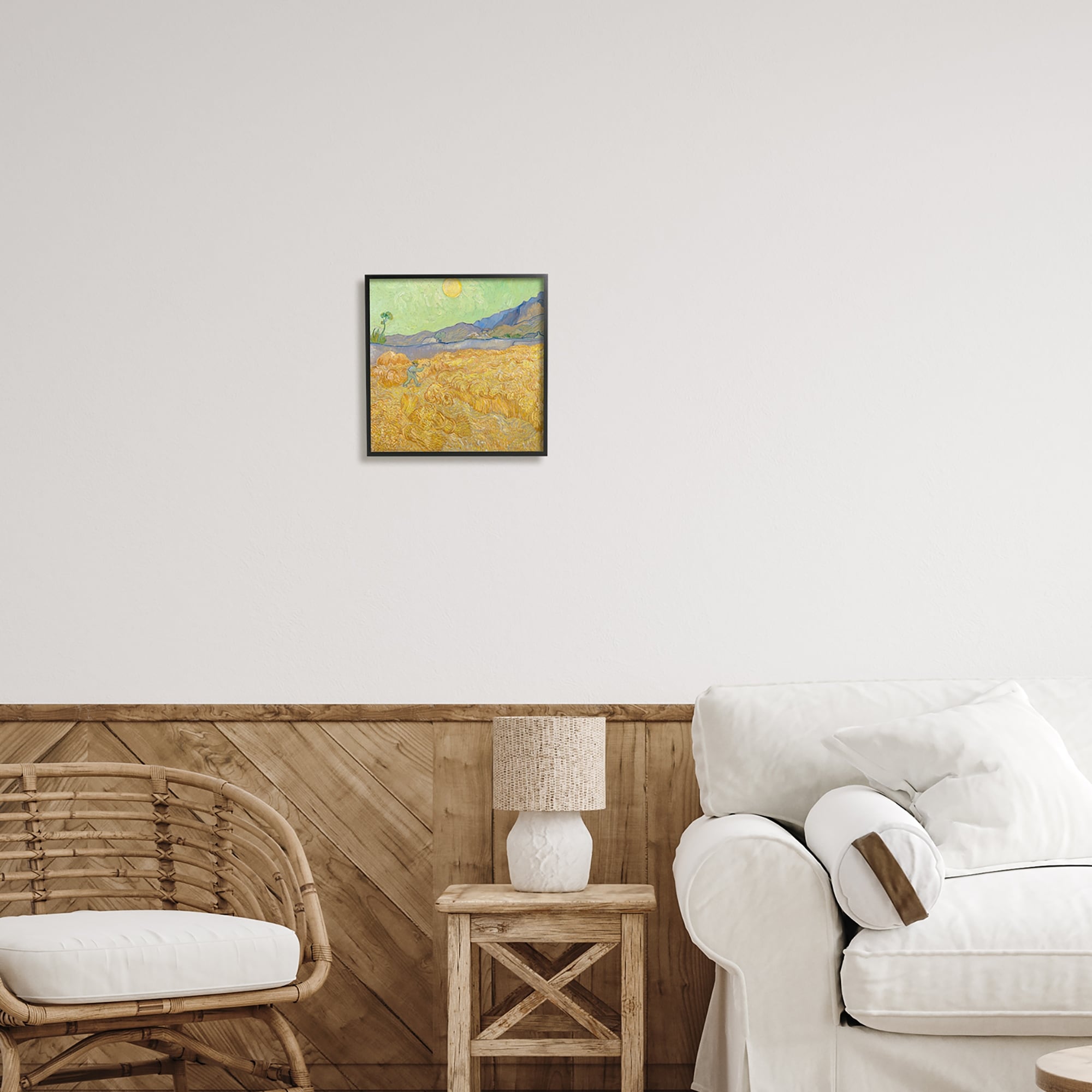 Stupell Industries Wheatefield with a Reaper Vincent van Gogh Classic Painting Painting Black Framed Art Print Wall Art, Design by one1000paintings