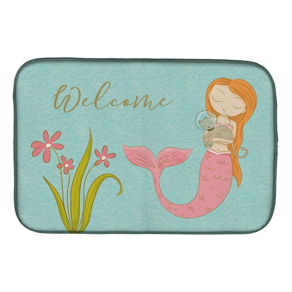 Mermaid with Cat Welcome Dish Drying Mat