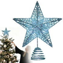BinKFF Christmas Decoration - 6.3 inch Christmas Glitter Star Tree Toppers, Metal Silver Star Lighted with LED Warm White Lights for Xmas Decorations, Holiday Party Indoor Decor