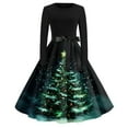 thumbnail image 2 of Christmas Dresses for Women Women's Vintage Classic Dress Long Sleeve Christmas Print Round Neck Swing Dress for Christmas Party,Green,S, 2 of 5