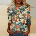 thumbnail image 2 of CYMMPU Loose Fit Crew Neck 3/4 Sleeve Fall Fashion Shirts Spring Tops Blouses for Women Dressy Casual Floral Pattern Tunic Tops Lightweight Basic T-Shirts Multicolor M, 2 of 5