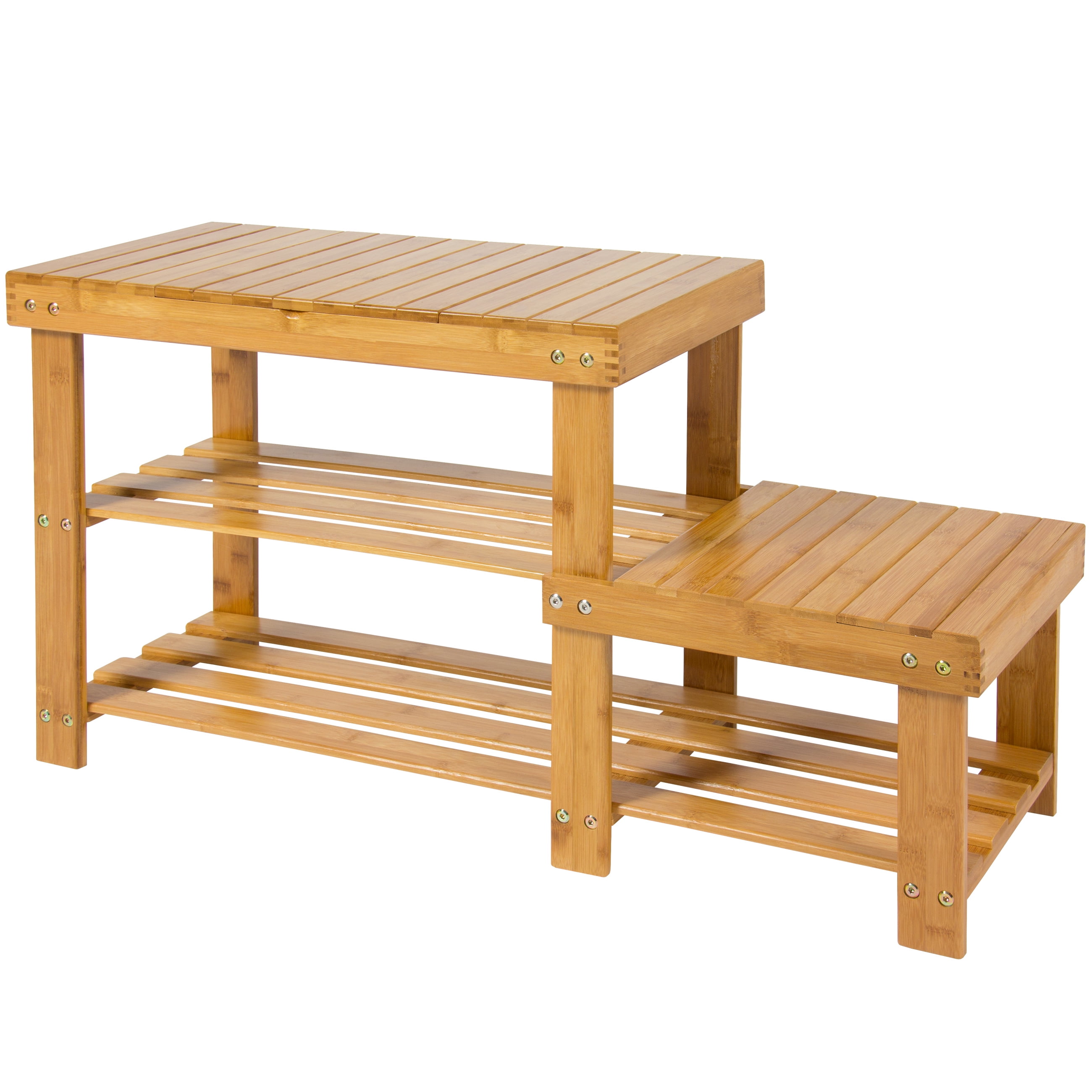 Natural Bamboo Shoe Bench 2-Tier Boot Storage Racks Shelf Organizer Chair Seat