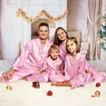 thumbnail image 6 of Silk Stain Family Christmas Pajamas Matching Sets Button Down Long Sleeve Shirts and Pants Silky Stain Xmas Pjs for Family Pictures Pink, 6 of 6