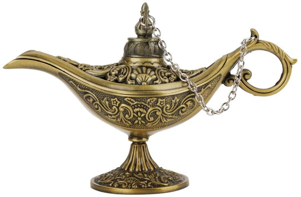 Metal Carved Aladdin Lamp Magic Vintage Tea Oil Pot Arabian Art Craft Gift Green 