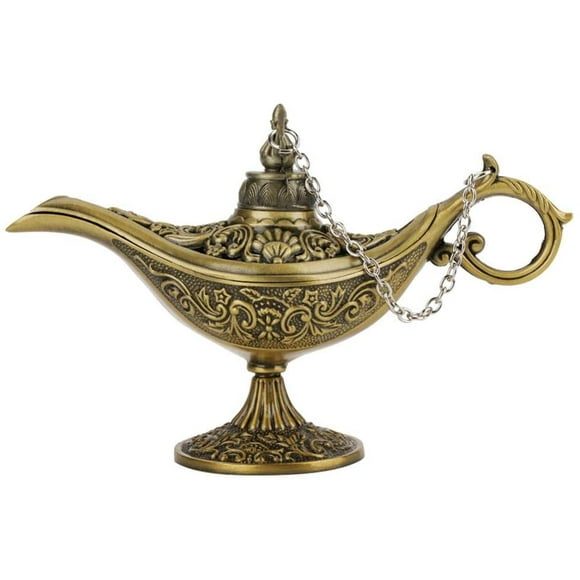 Hilitand Metal Carved Aladdin Lamp Magic Vintage Home Tea Oil Pot Arabic Art Craft Gift Rare Retro Legend Color Aladdin Genie Light Wish Lamp Pot Collectible (Copper)