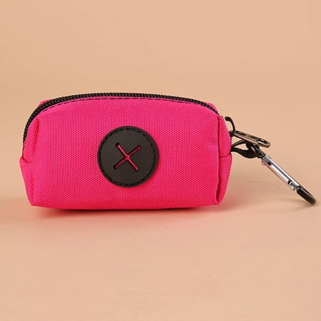 Canvas Dog Poop Bag Holder Outdoor Pet Waste Bag Dispenser with Carabiner Clip Animal Waste Collection Pouch Rose-Red