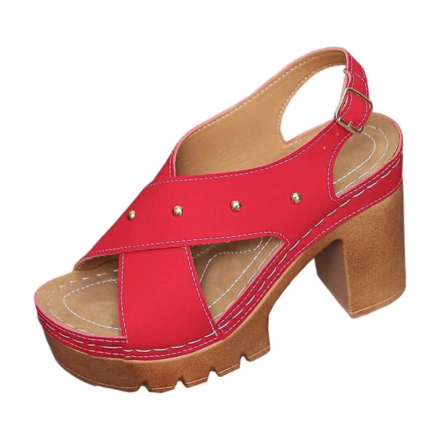 Sandales Rouges pour Femmes pour Dames Été Décontractées à Bout Ouvert Type « Fish Mouth » Talons pour Extérieur Intérieur Semelle Confortable et Bout Rond Design Taille 43