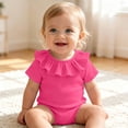 thumbnail image 3 of Agkizg Baby Girls Ribbed Knit Ruffle Collar Bodysuit, Short Sleeve Back Snap Solid Cream Onesie, Soft Stretchy Infant Summer Daily Undershirt, 3 of 6
