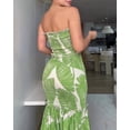 thumbnail image 4 of ChicMe Summer Dresses for Women Floral Printed Strapless Ruched Ruffle Hem Bodycon Party Vacation Dress Green-XL, 4 of 8