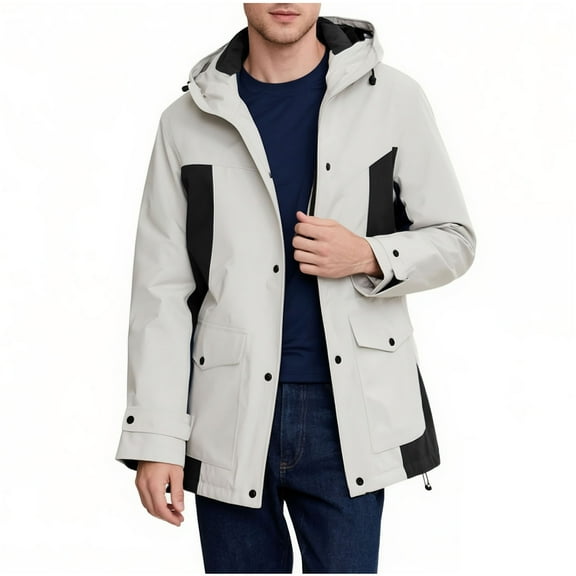 Bazeneo Men's Waterproof Jacket Autumn Lightweight Windbreaker with Hood Relaxed Fit Long Rain Jacket Colour Block Showerproof Sportswear Casual Outdoor Jackets for Hiking Walking Tall