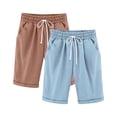 thumbnail image 3 of Girls Summer Shorts 2PC Elastic Waist Knee Length Casual Linen Cotton Bermuda Shorts with Pockets School Uniform Shorts Brown 7-8Years, 3 of 5